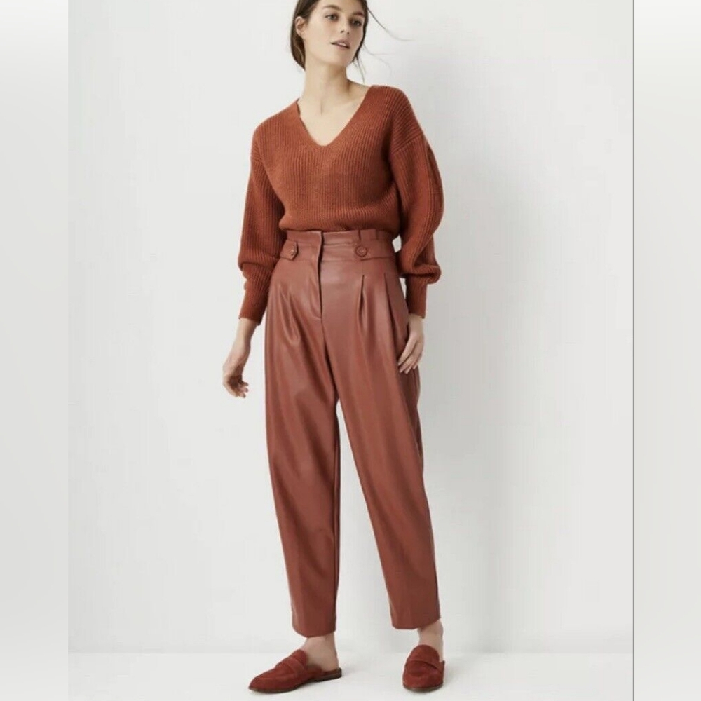 NWT! Ann Taylor Faux Leather Paper Bag Style Pull On Ankle Pants, Size 6